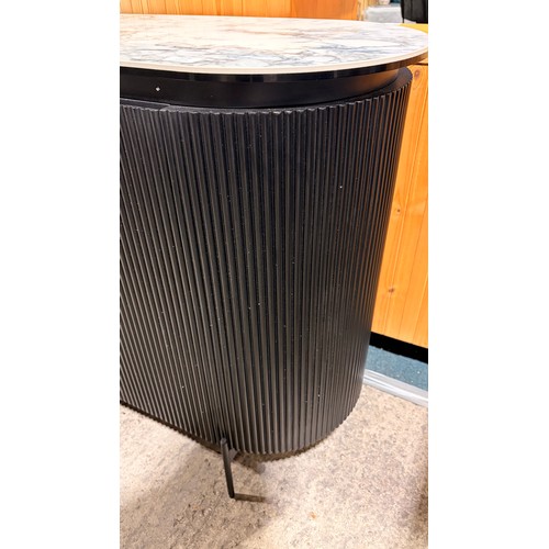 3007 - A Kos black 3 door sideboard with a ceramic top *This lot is subject to VAT