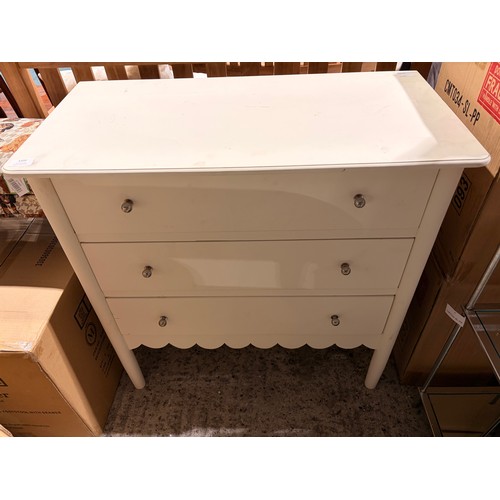 3016 - A white three drawer chest (marked)