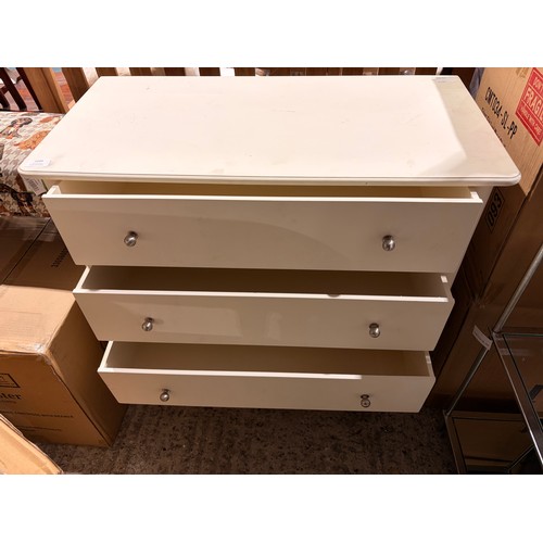 3016 - A white three drawer chest (marked)