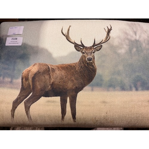 3030 - A small stag print footstool (fabric requires attention)
