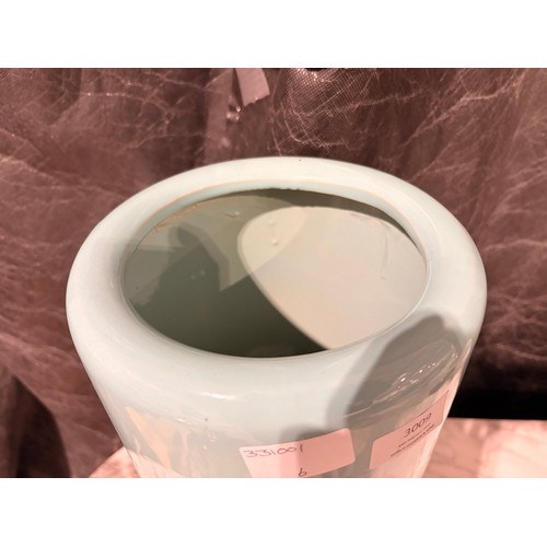 3009 - A duck egg blue floral patterned umbrella stand