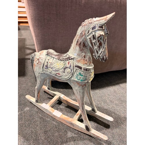 3037 - A duck egg blue painted rocking horse decoration