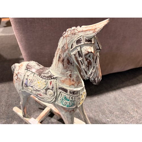 3037 - A duck egg blue painted rocking horse decoration