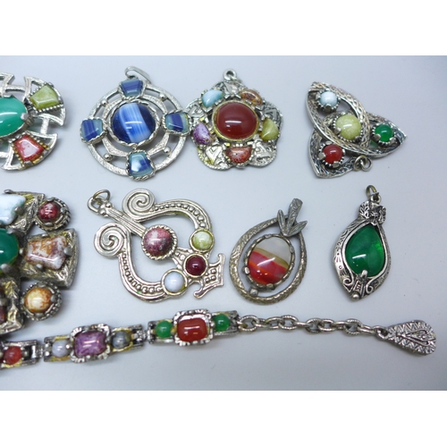 7168 - Eight Celtic style pendants, four brooches, and a bracelet