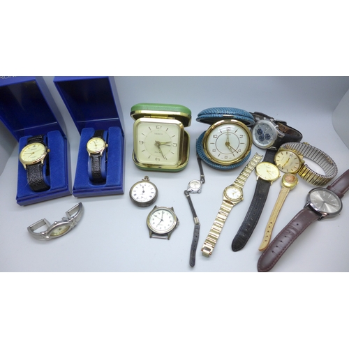 7172 - A collection of watches including Accurist, and travel clocks
