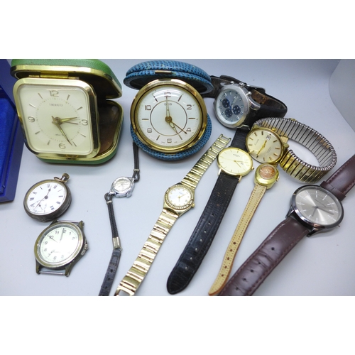 7172 - A collection of watches including Accurist, and travel clocks