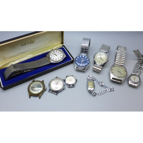 7177 - A collection of mechanical wristwatches including a Corvette, in original box, a lady's Seiko 5 auto... 