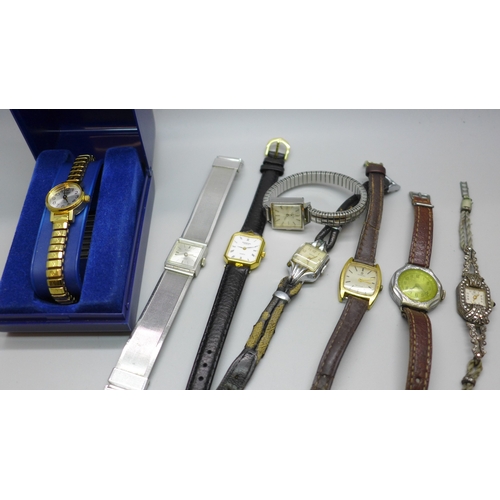 7179 - A lady's Raymond Weil gold plated wristwatch, a lady's Omega wristwatch, and other watches including... 