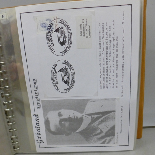 2047 - Stamps; an album of covers, etc., relating to various expeditions of Greenland, many signed