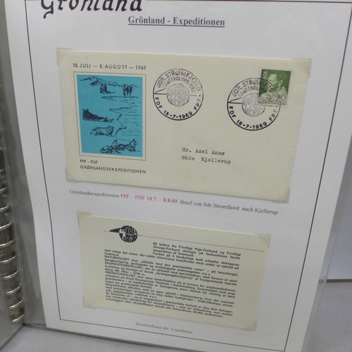 2047 - Stamps; an album of covers, etc., relating to various expeditions of Greenland, many signed