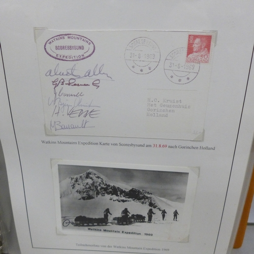 2047 - Stamps; an album of covers, etc., relating to various expeditions of Greenland, many signed