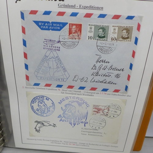 2047 - Stamps; an album of covers, etc., relating to various expeditions of Greenland, many signed