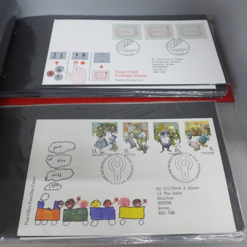2052 - Stamps; four albums containing first day covers, 1960s, 70s and 80s, approximately 180 first day cov... 