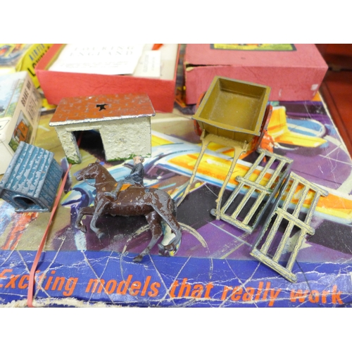 2059 - A Meccano Airport service set, two Airfix models, Brake Van and Lowmac, a vintage Touring England bo... 