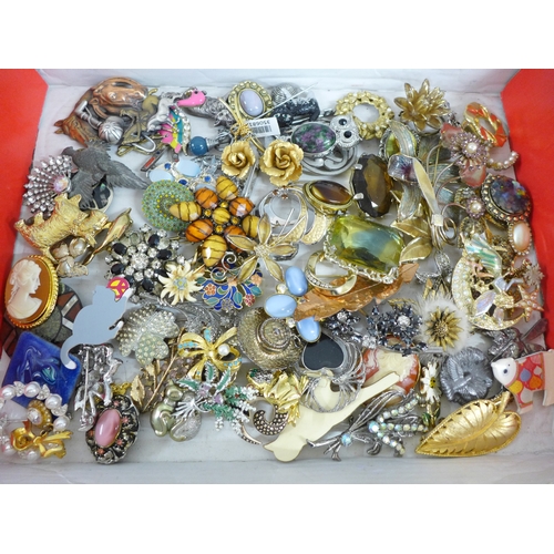 2134 - Tray of costume brooches