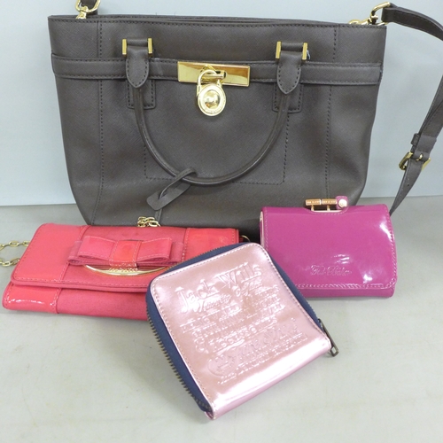 2137 - A Michael Kors handbag, a/f, lining requires cleaning, a Ted Baker handbag, a Ted Baker wallet and a... 