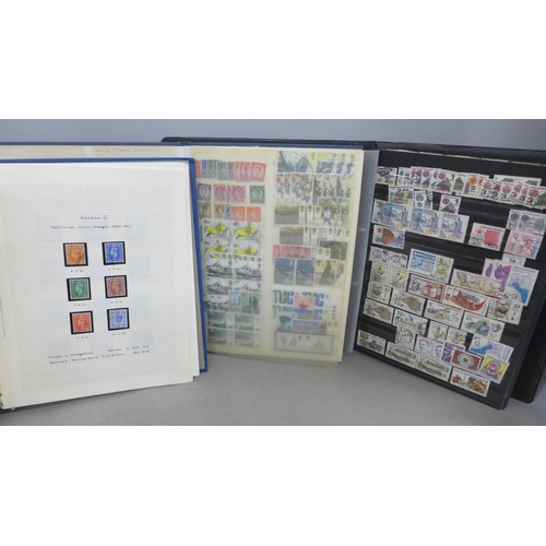2143 - A collection of stamps in three albums, some British stamps dating back to 1930s onwards, British st... 