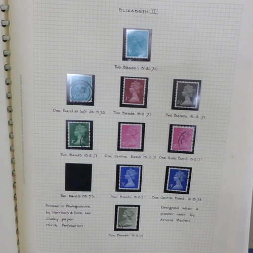 2143 - A collection of stamps in three albums, some British stamps dating back to 1930s onwards, British st... 
