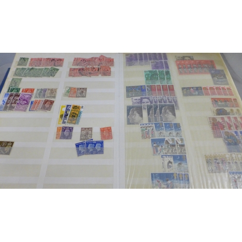 2143 - A collection of stamps in three albums, some British stamps dating back to 1930s onwards, British st... 