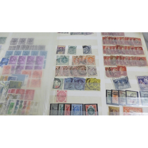 2143 - A collection of stamps in three albums, some British stamps dating back to 1930s onwards, British st... 