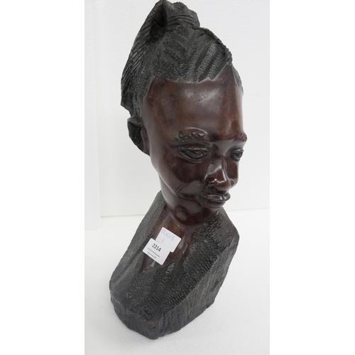 2214 - An African hardwood carved female bust, 40cm h