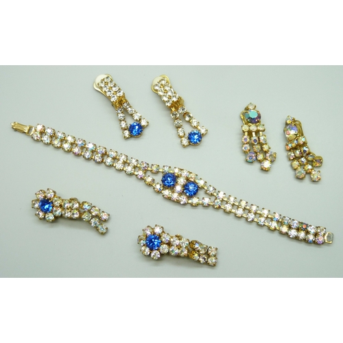 7081 - Three pairs of paste set earrings, and a bracelet