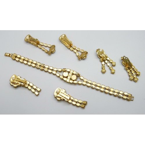 7081 - Three pairs of paste set earrings, and a bracelet