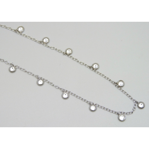 7097 - A silver fringe style necklace set with cubic zirconia stones, 49.5cm full extension
