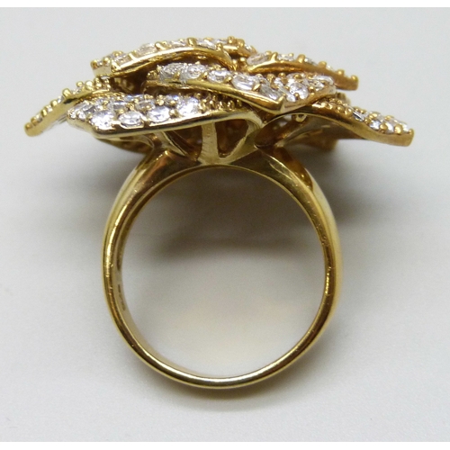 7148 - A silver gilt white stone cluster ring, one stone missing, 15g, N