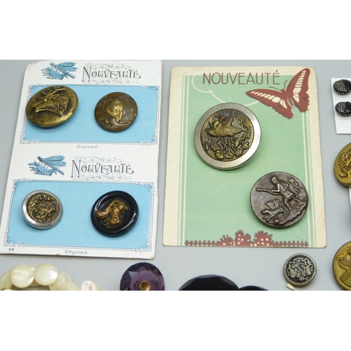 7159 - A collection of antique and later buttons, including G.T.F of Paris bird examples, micro-mosaic and ... 