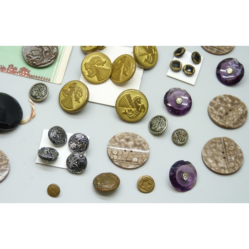 7159 - A collection of antique and later buttons, including G.T.F of Paris bird examples, micro-mosaic and ... 