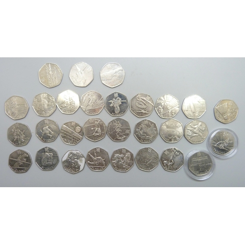 A 2011 collection of Olympic sports 50p coins, all 29 sports included