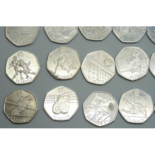 A 2011 collection of Olympic sports 50p coins, all 29 sports included
