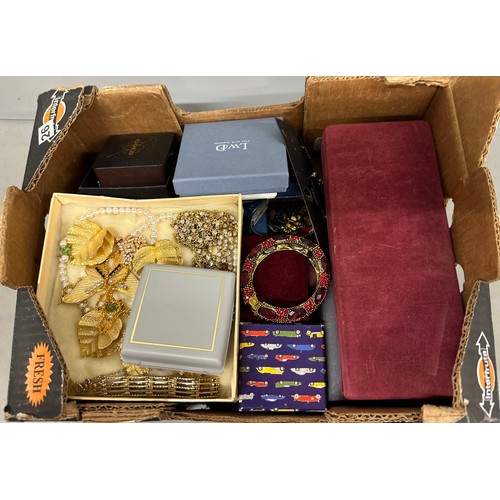 2130 - Box of costume jewellery including, necklaces, earrings, bangles, etc