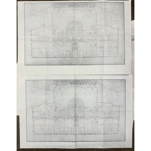 2131 - A collection of seven large hand drawn technical architectural proof prints approximately 90 x 60cm ... 