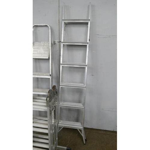 A Wickes Professional multi-purpose ladder and two other aluminium step ...