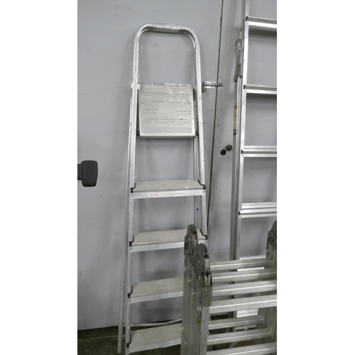 A Wickes Professional multi-purpose ladder and two other aluminium step ...