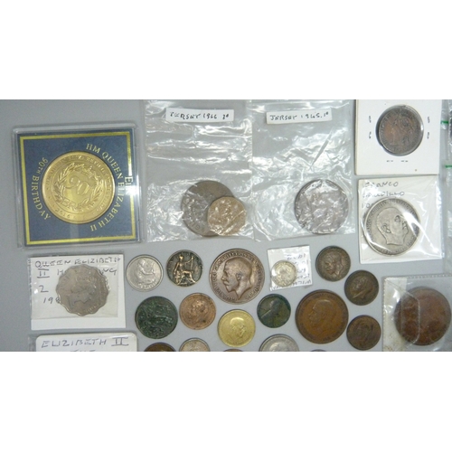 A collection of world coins including bronze Ceylon, East Africa ...