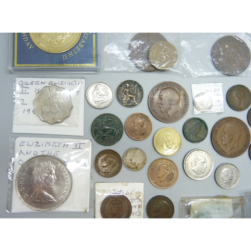 A collection of world coins including bronze Ceylon, East Africa ...