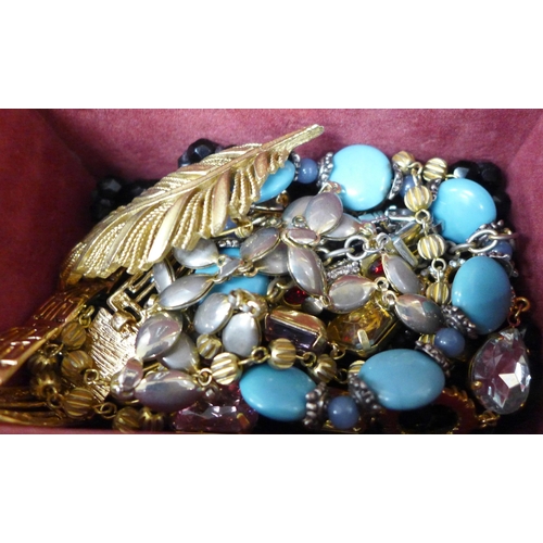 2062 - A jewellery box with rings, bracelets, etc., and a box of clip-on earrings