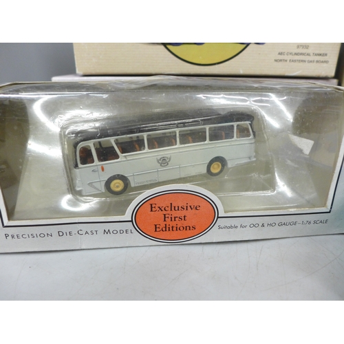 2064 - Eight Corgi model vehicles, all limited edition and boxed and an EFE model coach, boxed