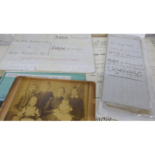 2074 - A collection of mixed ephemera to include Victorian indentures, letters, photographs, other document... 