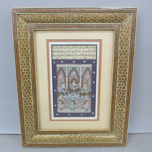 2075 - A modern framed Indo-Persian picture, 25cm wide