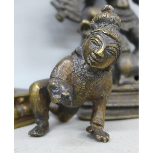 2081 - Three bronze Eastern figures including Hindu Goddess Durga, tallest 30cm