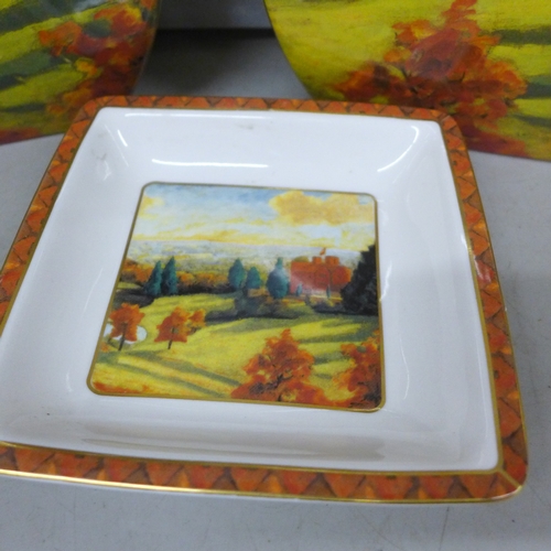 2082 - A pair of Border Fine Arts Sir Winston Churchill View at Chartwell vases, a similar jug and small tr... 