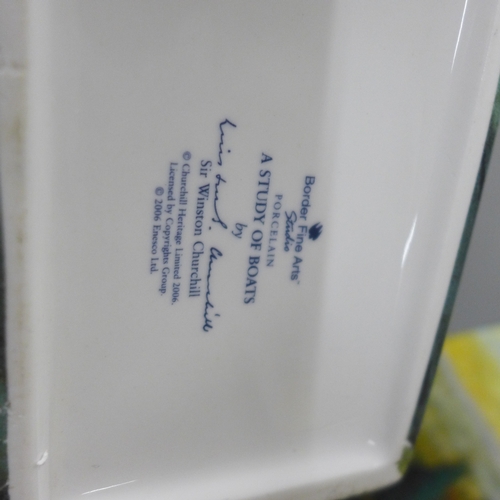 2082 - A pair of Border Fine Arts Sir Winston Churchill View at Chartwell vases, a similar jug and small tr... 