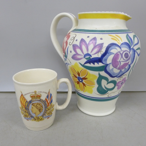 2087 - A 1950s Poole jug and a 1953 Coronation mug
