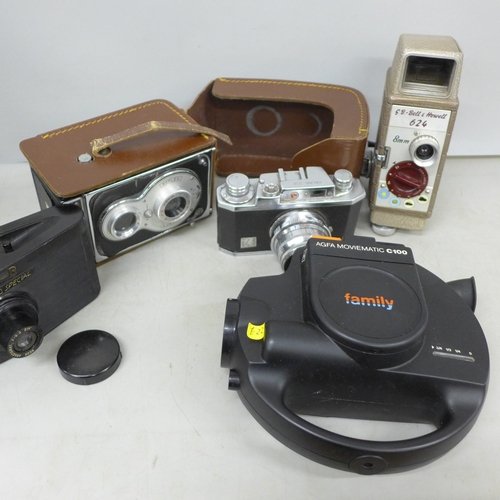 2089 - A collection of cameras including Halina-Prefect, a Bell and Howell 8mm camera, an Agfa Moviematic C... 