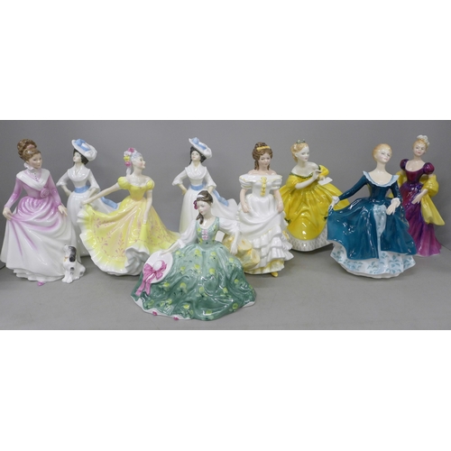 2092 - Nine Royal Doulton figures including Good Companion, Margaret x2, Ninette, Elyse, Angela, The Lost W... 