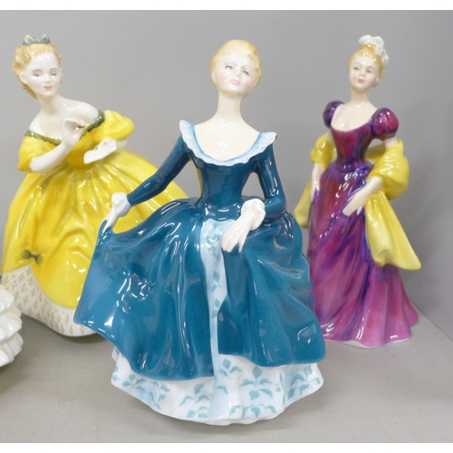 2092 - Nine Royal Doulton figures including Good Companion, Margaret x2, Ninette, Elyse, Angela, The Lost W... 